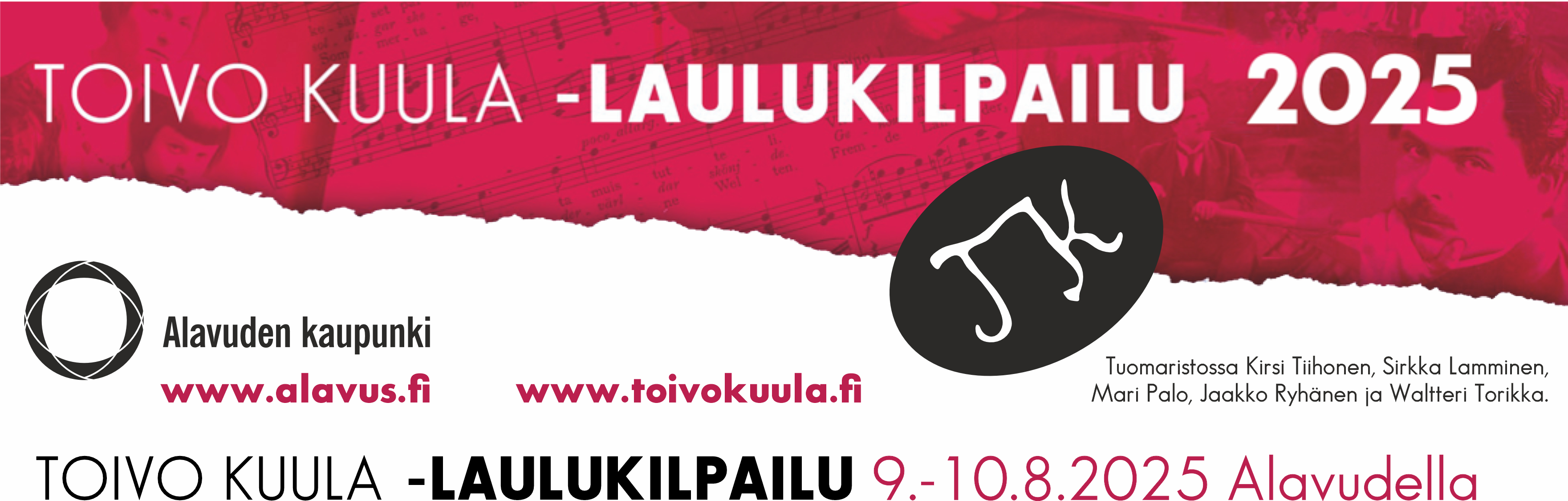 Valtakunnallinen Toivo Kuula -laulukilpailu järjestetään Alavudella 9.-10.8.2025. Tervetuloa viihtymään!